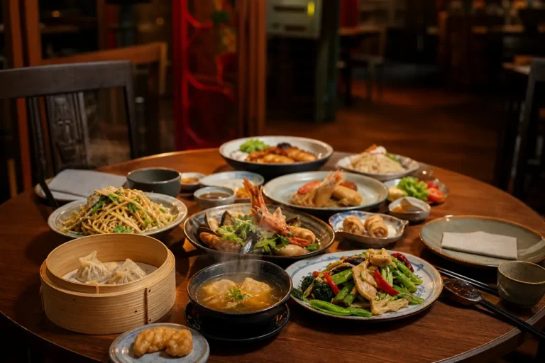 Carte chinoise variée dans un restaurant à Strasbourg avec raviolis vapeur, légumes, nouilles et plats à partager