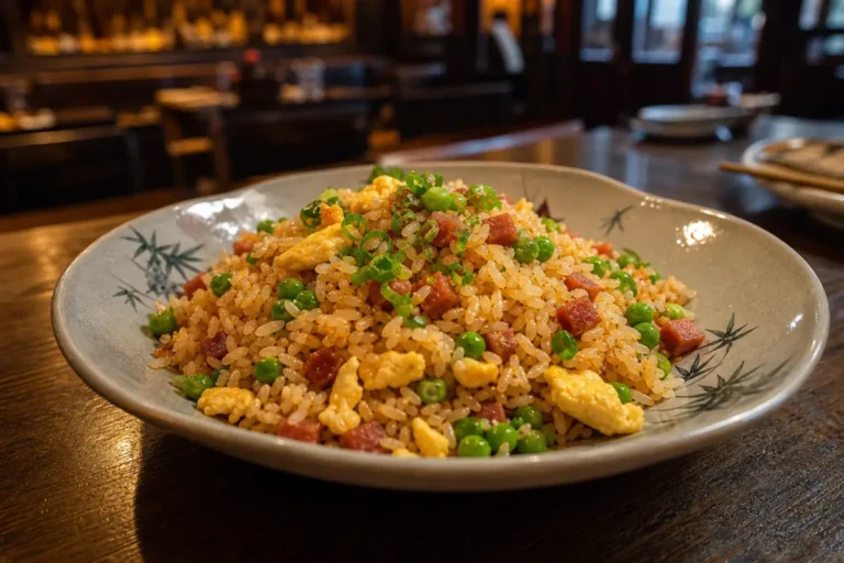 Riz cantonais accompagnement servi dans un restaurant chinois à Strasbourg